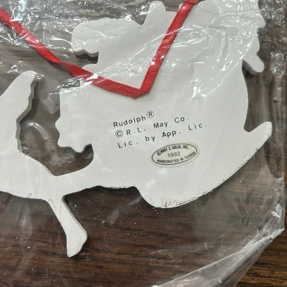 Vintage Kurt Adler Wood Christmas Ornament Rudolph Sleigh Toys NOS Santa's World